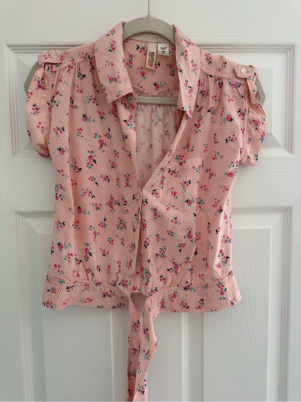 Route 66 Pink Floral Button-Front Blouse